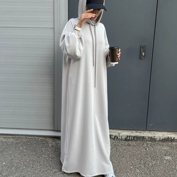عباية العمرة بغطاء للرأس لون أبيض مقاس XL - الصورة 9
