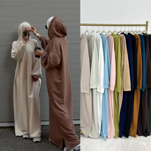 عباية العمرة بغطاء للرأس لون أبيض مقاس XL - الصورة 8