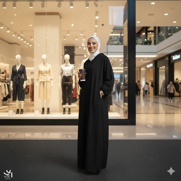عباية العمرة بغطاء للرأس لون أسود مقاس XL - الصورة 4