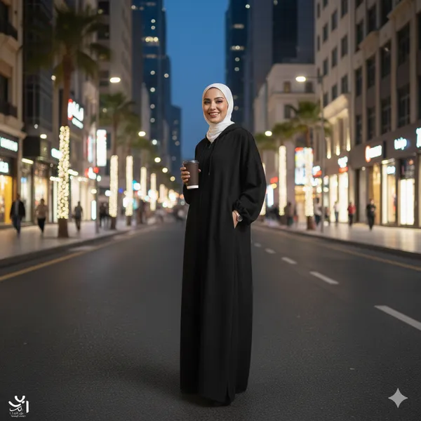 عباية العمرة بغطاء للرأس لون أسود مقاس XL - الصورة 3