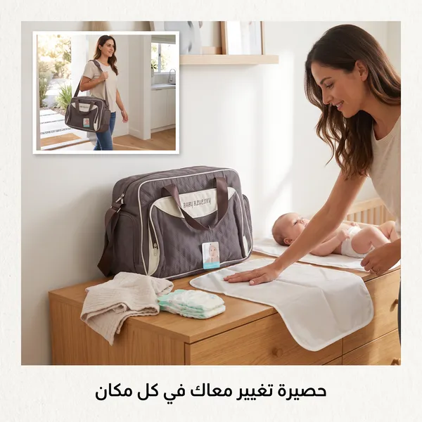 حقيبة ظهر كبيرة السعة للأم والطفل مصنوعة من البوليستر مع مساحة تخزين مدمجة لحفاضات الأطفال - الصورة 4