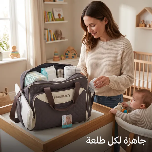حقيبة ظهر كبيرة السعة للأم والطفل مصنوعة من البوليستر مع مساحة تخزين مدمجة لحفاضات الأطفال - الصورة 2